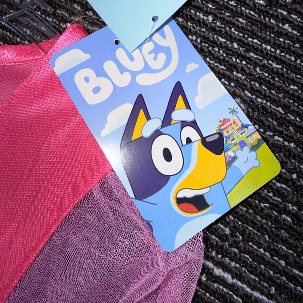 Bluey Nightgown Girls Size 10/12 Pink NEW Character Sleepwear Mesh Foil Gown